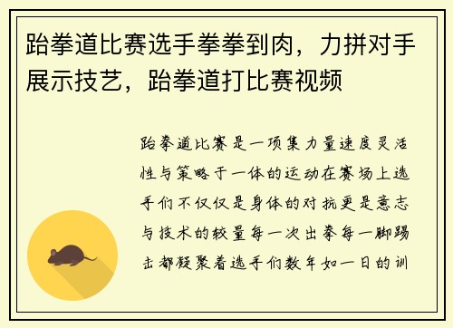 跆拳道比赛选手拳拳到肉,力拼对手展示技艺,跆拳道打比赛视频