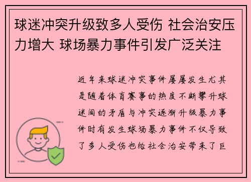 球迷冲突升级致多人受伤 社会治安压力增大 球场暴力事件引发广泛关注