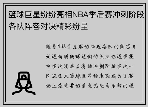 篮球巨星纷纷亮相NBA季后赛冲刺阶段各队阵容对决精彩纷呈